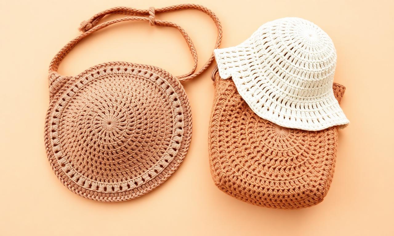Bucket hat creme e bolsa oversize de crochê em tons terra